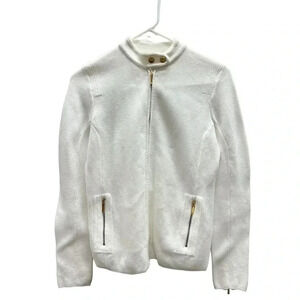 Authentic White Gold Women’s Ralph Lauren Sweater Zip Up Warm Vintage